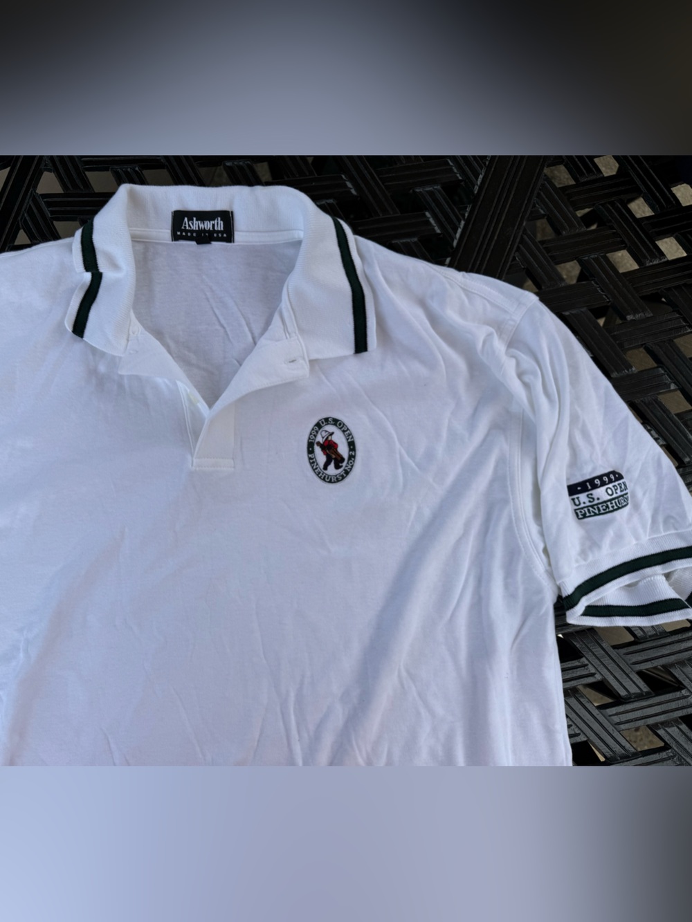 Ashworth White Polo with Dark Green Trim and U.S. Open Patch